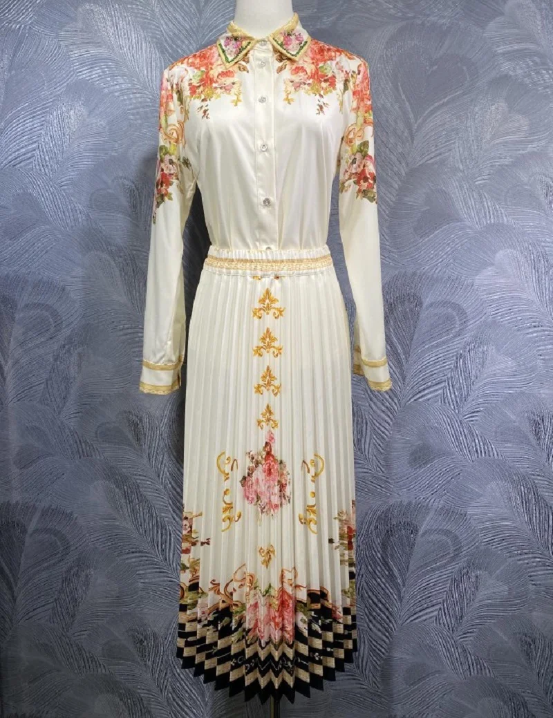 XXL Women's Set 2025 Spring Fashion Clothes Set Lady Charming Floral Print Long Sleeve Shirt+High Waist Long Maxi Pleated Skirts
XXL Women's Set 2025 Spring Fashion Clothes Set Lady Charming Floral Print Long Sleeve Shirt+High Waist Long Maxi Pleated Skirts