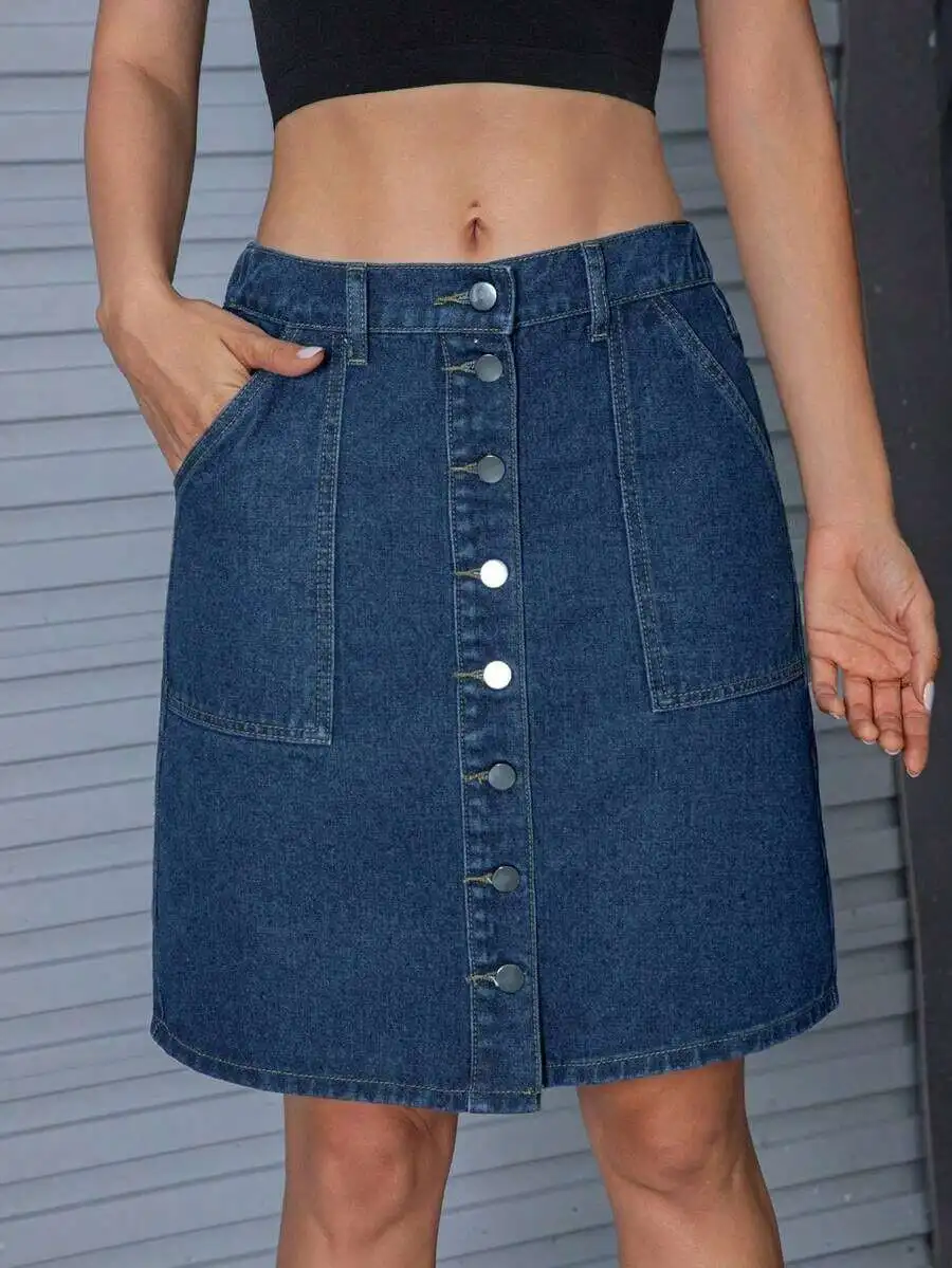 Womens Denim Button Front Mini Skirt Casual Solid Color
Womens Denim Button Front Mini Skirt Casual Solid Color