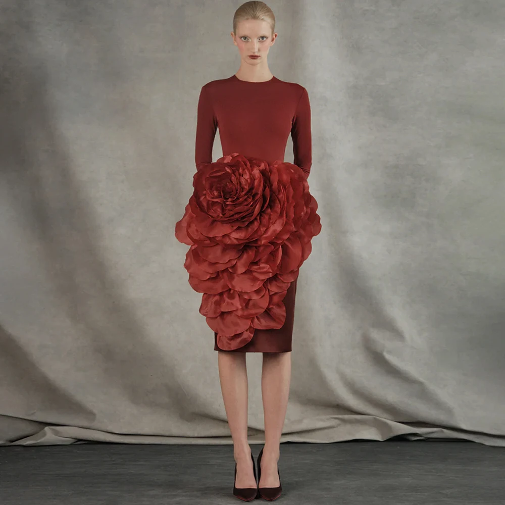 Burgundy Jersey Evening Dress Customized O-Neck Long Sleeves Flowers Homecoming Dresses Zipper Back Special Occasion Gowns
Burgundy Jersey Evening Dress Customized O-Neck Long Sleeves Flowers Homecoming Dresses Zipper Back Special Occasion Gowns