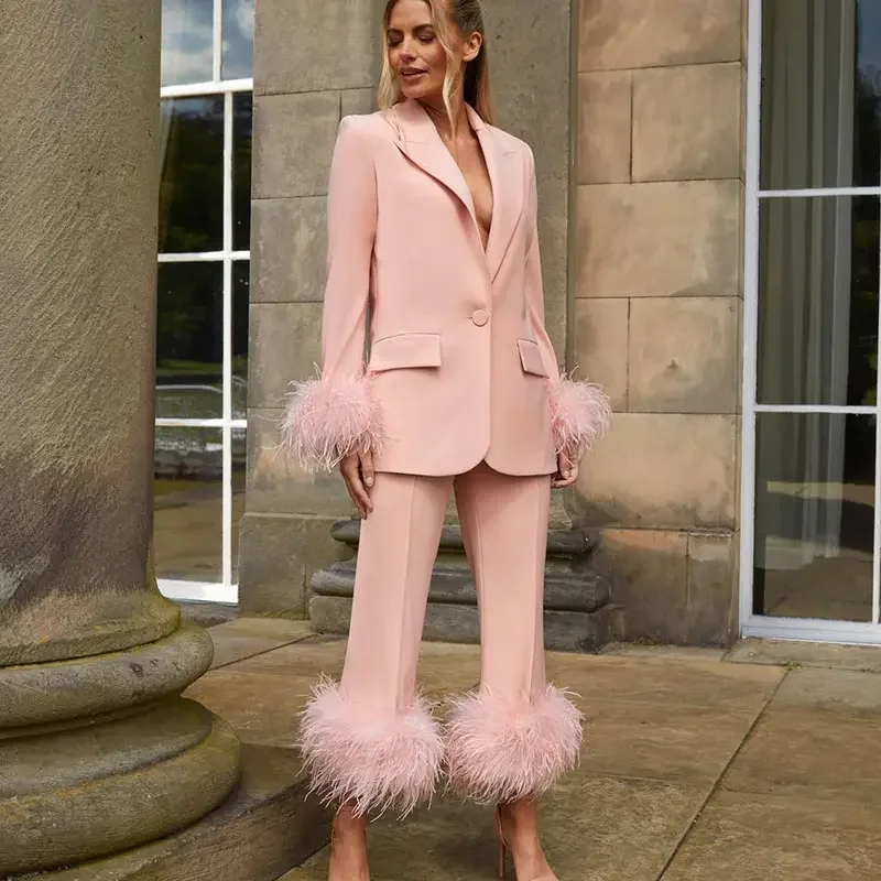 Ladies Suit And Pants With Feather Daily Office Formal Elegant Two-Piece Set Blazer+Trousers Custom Made
Ladies Suit And Pants With Feather Daily Office Formal Elegant Two-Piece Set Blazer+Trousers Custom Made
