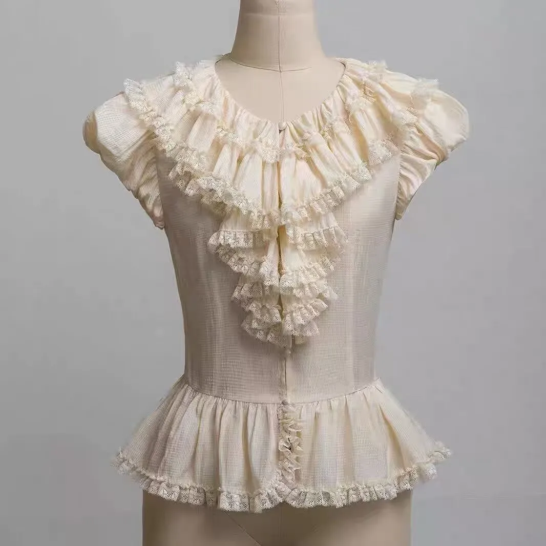 Vintage Lolita Lace Ruffle Blouse Women Y2K Tops Harajuku Solid Color Elegant Chic Shirts Short Puff Sleeve Cute Casual Shirts
Vintage Lolita Lace Ruffle Blouse Women Y2K Tops Harajuku Solid Color Elegant Chic Shirts Short Puff Sleeve Cute Casual Shirts