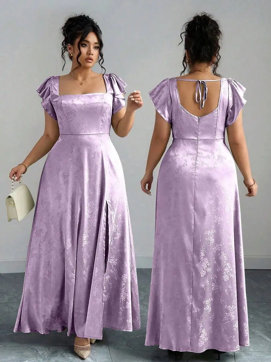 Plus Size Dusty Blue Square Neck Ruffle Sleeve Slit Hem Long Evening Dress Jacquard Shiny Fabric
Plus Size Dusty Blue Square Neck Ruffle Sleeve Slit Hem Long Evening Dress Jacquard Shiny Fabric
