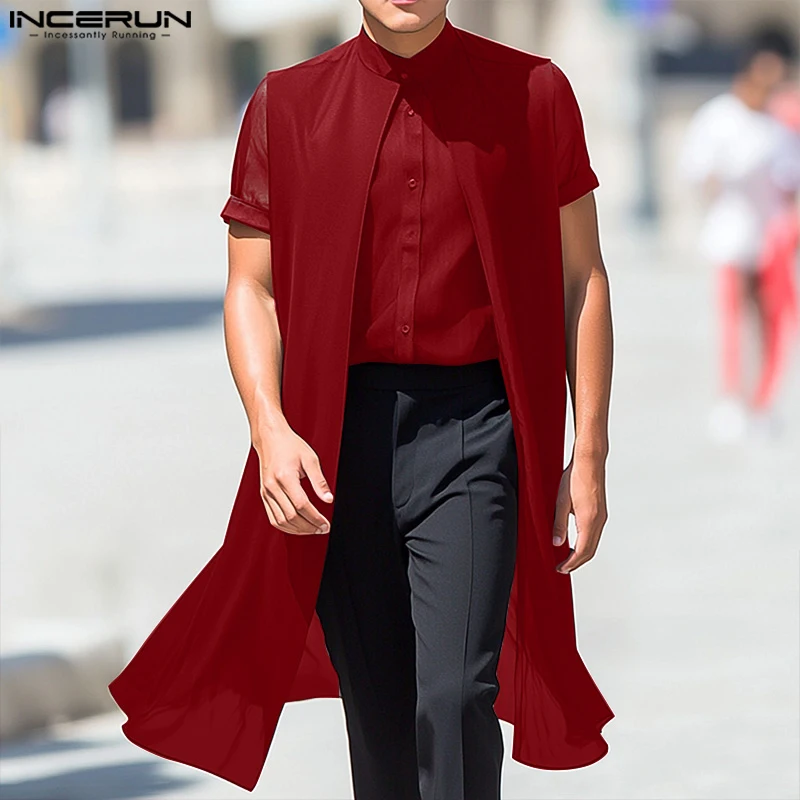 Men Long Style Shirts Transparent Patchwork Stand Collar Short Sleeve Men Clothing Streetwear Button 2025 Camisas S-5XL INCERUN
Men Long Style Shirts Transparent Patchwork Stand Collar Short Sleeve Men Clothing Streetwear Button 2025 Camisas S-5XL INCERUN