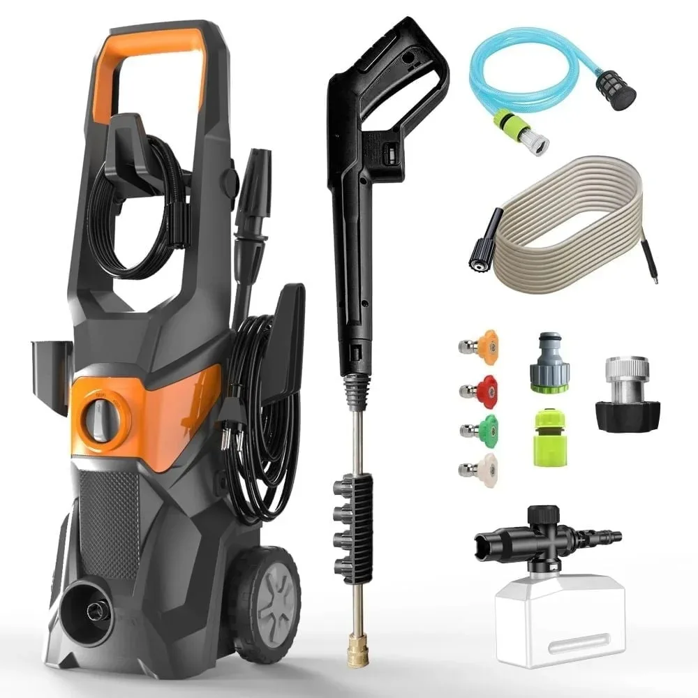 Electric Pressure Washer, 3000PSI Max 2.4 GPM Power Washer with 32 Ft Hose| Power Cord, 4 Quick Connect Nozzles, Foam Cannon
Electric Pressure Washer, 3000PSI Max 2.4 GPM Power Washer with 32 Ft Hose| Power Cord, 4 Quick Connect Nozzles, Foam Cannon