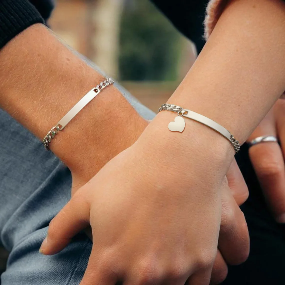 Vnox Stainless Steel Couple Bracelets For Women Men Sliver Color Heart Valentine's Day Fashion Accessories Jewelry With Chain
Vnox Stainless Steel Couple Bracelets For Women Men Sliver Color Heart Valentine's Day Fashion Accessories Jewelry With Chain