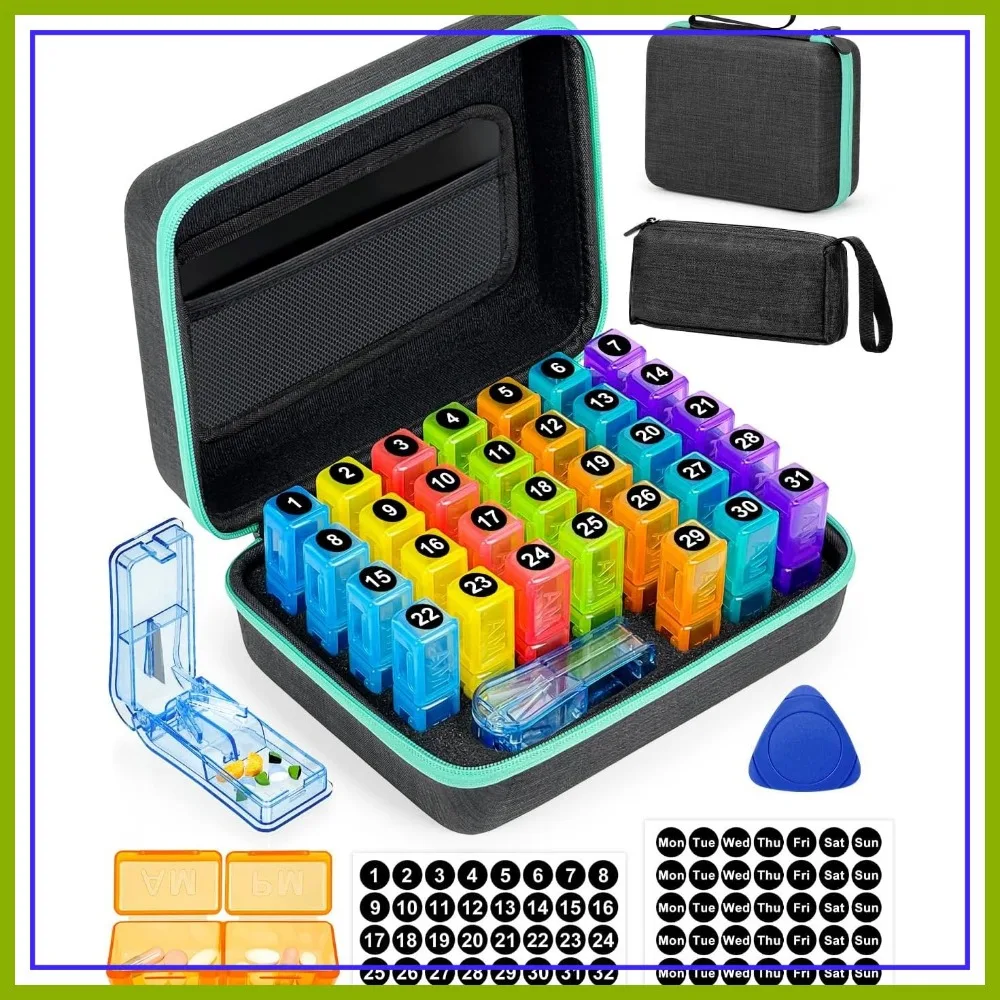 31-Day Pill Organizer 2 Times Daily, Portable Hard Shell Case with Cutter, Travel Medication Box, Green
31-Day Pill Organizer 2 Times Daily, Portable Hard Shell Case with Cutter, Travel Medication Box, Green
