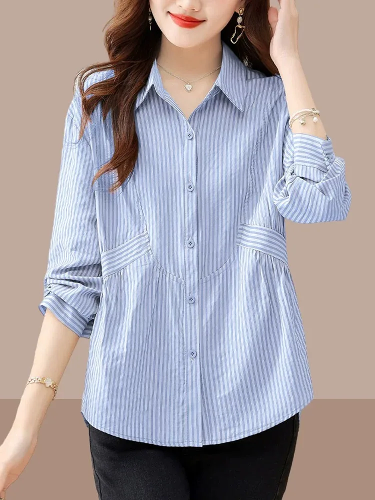 Fashionable Ladies Stripe Shirt Cover Belly Bottoming Top Spring Summer Short Sleeve Design Sensation Shirt Women's Fashion
Fashionable Ladies Stripe Shirt Cover Belly Bottoming Top Spring Summer Short Sleeve Design Sensation Shirt Women's Fashion
