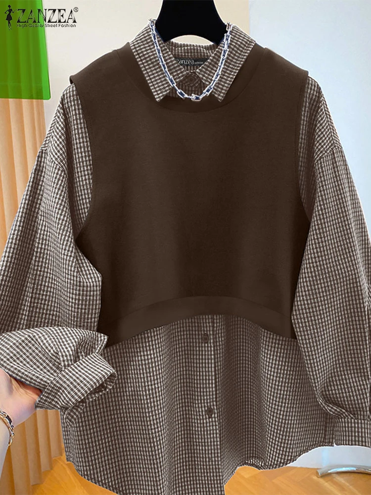 ZANZEA Fashion Women's Gingham Shirts 2025 Spring Casual Fake-Two-Piece Patchwork Chemise Femme Lapel Neck Tunic Tops Streetwear
ZANZEA Fashion Women's Gingham Shirts 2025 Spring Casual Fake-Two-Piece Patchwork Chemise Femme Lapel Neck Tunic Tops Streetwear