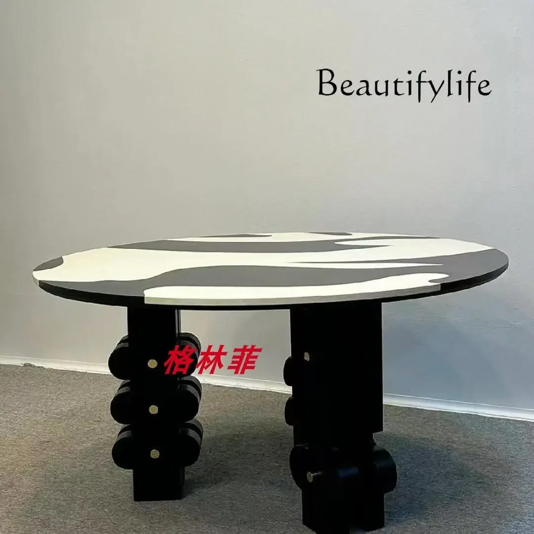 N40 Medieval cream hand-painted household solid wood dining table modern minimalist art creative negotiation round table
N40 Medieval cream hand-painted household solid wood dining table modern minimalist art creative negotiation round table