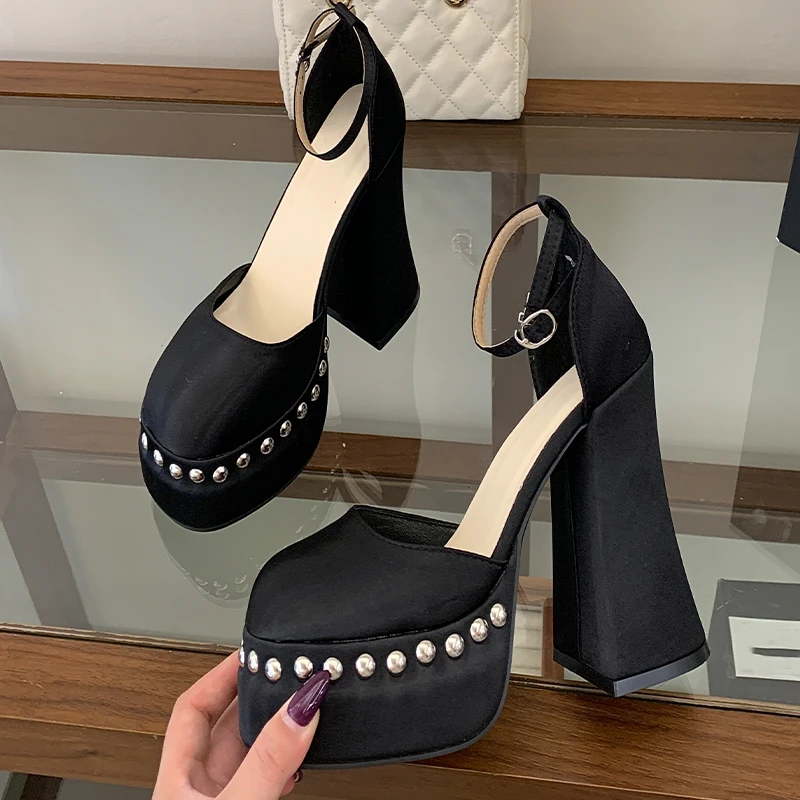 Super High Heel Single Shoes Women's Round Toe Shallow Mouth Silk One Strap Platform Block Heel Shoes
Super High Heel Single Shoes Women's Round Toe Shallow Mouth Silk One Strap Platform Block Heel Shoes