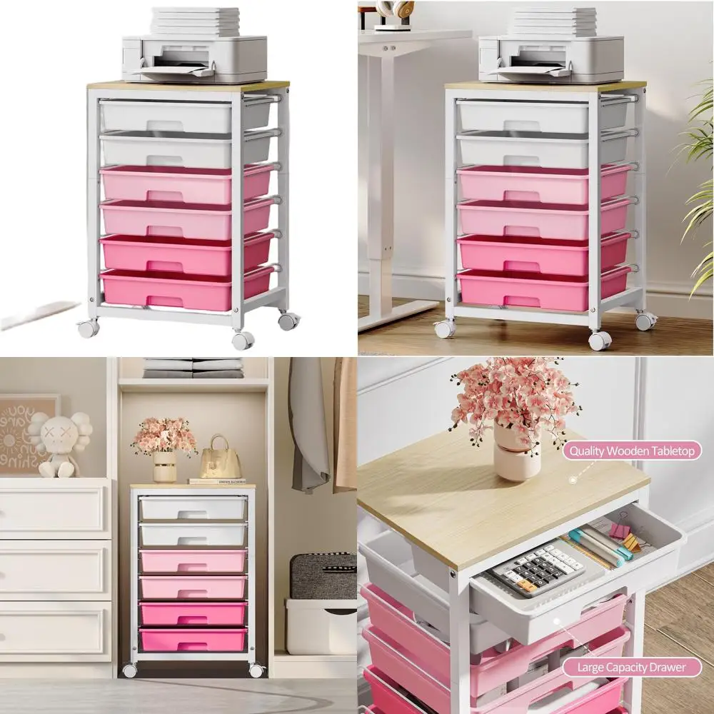 Тележка-органайзер с 6 ящиками и деревянной столешницей на колесах, идеально подходит для офиса, учебных классов и дома - розовая
Тележка-органайзер с 6 ящиками и деревянной столешницей на колесах, идеально подходит для офиса, учебных классов и дома - розовая