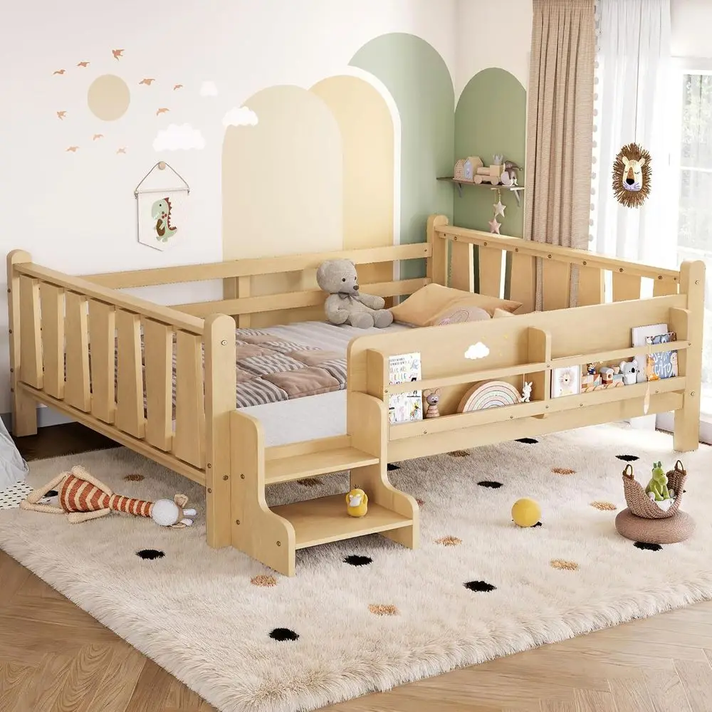 Mid-Size Platform Bed with Rounded Corners, Storage Bookcases, Solid Wood Montessori-Style Bed with Guardrails and Stairs, Suita
Mid-Size Platform Bed with Rounded Corners, Storage Bookcases, Solid Wood Montessori-Style Bed with Guardrails and Stairs, Suita