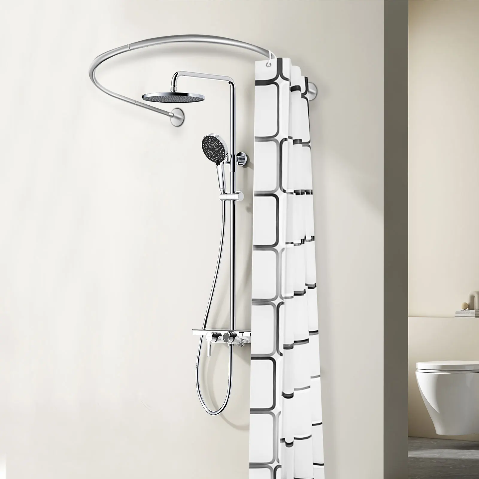 Комплект раздвижных изогнутых карнизов для душевых занавесок U-образной формы, без сверления, для ванной комнаты
Комплект раздвижных изогнутых карнизов для душевых занавесок U-образной формы, без сверления, для ванной комнаты