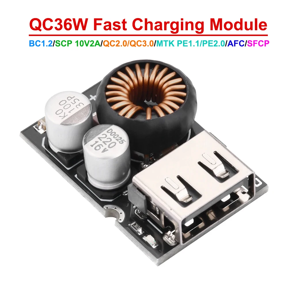 High Efficiency QC36W Fast Charging Module 12V24V to USB Charging Support QC3.0 2.0 AFC SCP Super Fast Charging
High Efficiency QC36W Fast Charging Module 12V24V to USB Charging Support QC3.0 2.0 AFC SCP Super Fast Charging
