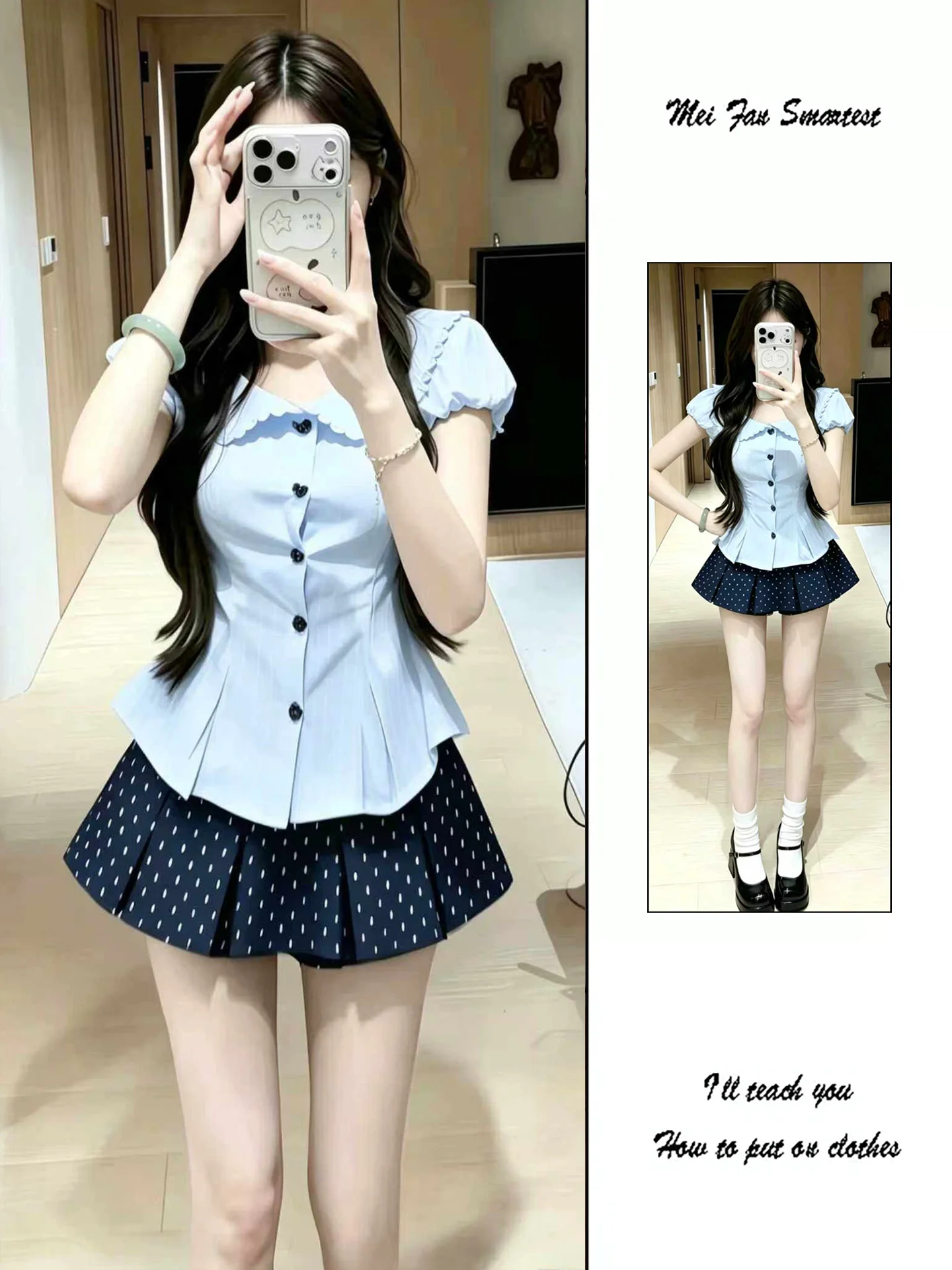 American Retro Doll Collar Waist Cinched Fish Tail Top Women Summer Sweet Slimming Polka Dot Pleated Skirt Two Piece Set
American Retro Doll Collar Waist Cinched Fish Tail Top Women Summer Sweet Slimming Polka Dot Pleated Skirt Two Piece Set