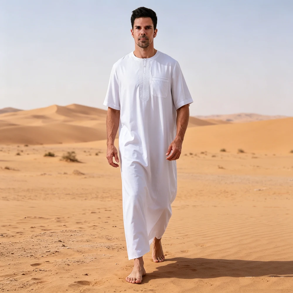 Ramadan Men White Short Sleeve Jubba Thobe Arabic Kaftan Djellaba Muslim Islam Daffah Dishdasha Traditional Robe Daily Clothing
Ramadan Men White Short Sleeve Jubba Thobe Arabic Kaftan Djellaba Muslim Islam Daffah Dishdasha Traditional Robe Daily Clothing