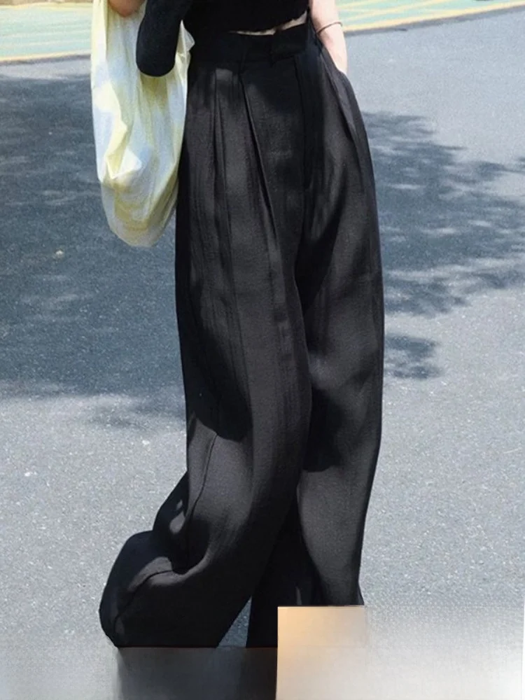 Elegant Black Satin Drapey Wide Leg Pants Women's Summer Thin Cool Acetate Casual Trousers High Waist Straight Cut Commute Style
Elegant Black Satin Drapey Wide Leg Pants Women's Summer Thin Cool Acetate Casual Trousers High Waist Straight Cut Commute Style