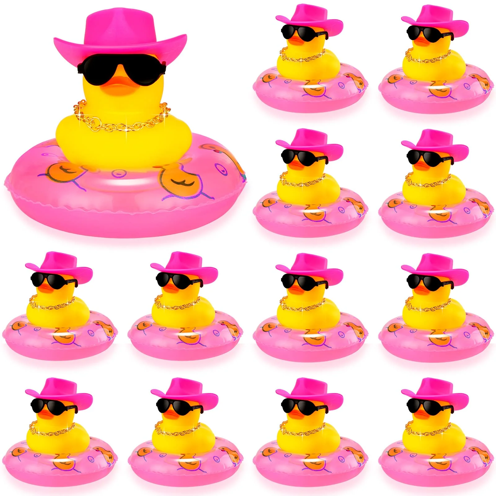 24sets Cowboy Rubber Duck Mini Car Yellow Duckies Bath Toys Party Favor with Mini Hat Swim Circle Necklace Sunglasses Duck
24sets Cowboy Rubber Duck Mini Car Yellow Duckies Bath Toys Party Favor with Mini Hat Swim Circle Necklace Sunglasses Duck