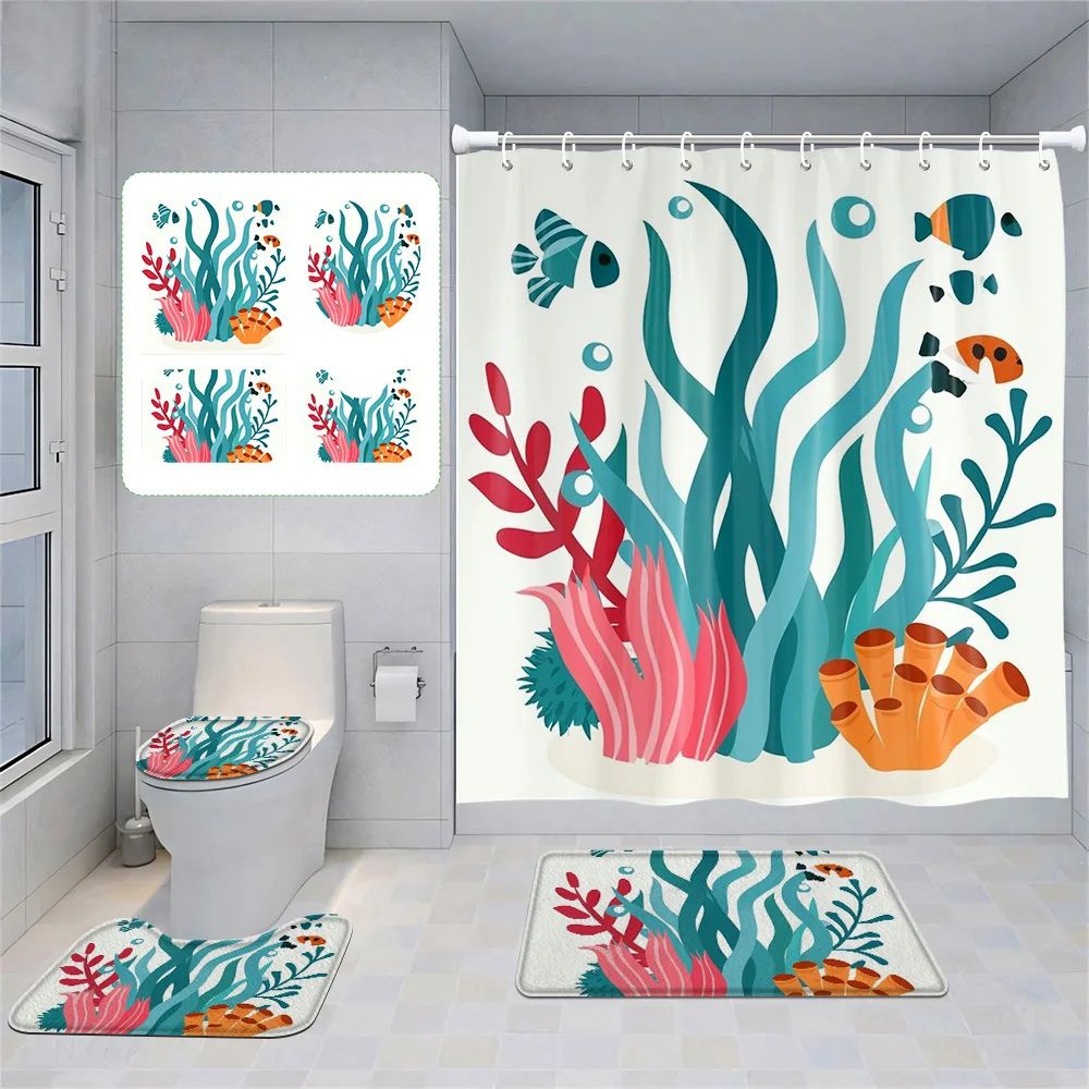 Костюм для ванной комнаты Sea Life, водонепроницаемая занавеска для душа, противоскользящий коврик и чехол для унитаза, дизайн коралловой рыбы для украшения ванной комнаты
Костюм для ванной комнаты Sea Life, водонепроницаемая занавеска для душа, противоскользящий коврик и чехол для унитаза, дизайн коралловой рыбы для украшения ванной комнаты