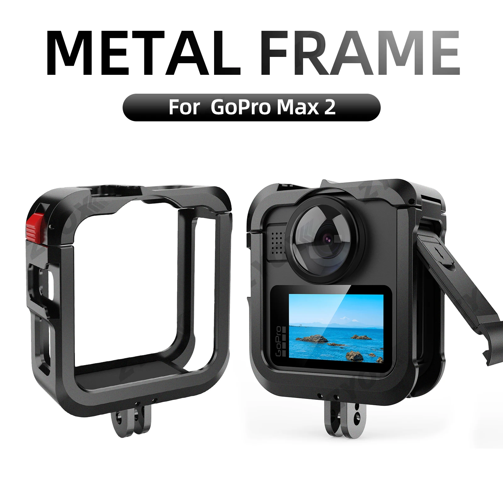 Aluminum Frame Cage for GoPro MAX 2, Metal Case Cold Shoe Housing with Silicone Lens Cover with Adapter for MAX2 Accessories
Aluminum Frame Cage for GoPro MAX 2, Metal Case Cold Shoe Housing with Silicone Lens Cover with Adapter for MAX2 Accessories