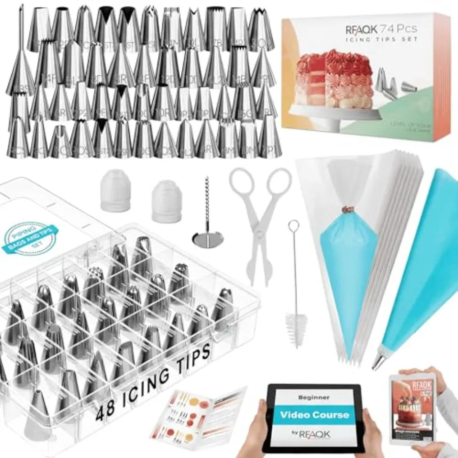 74 PCs Icing Piping Bags and Tips Set, Cake Decorating Kit with 48-Numbered Piping Tips, Anti Burst Pastry Bags for Cookie Cupc
74 PCs Icing Piping Bags and Tips Set, Cake Decorating Kit with 48-Numbered Piping Tips, Anti Burst Pastry Bags for Cookie Cupc