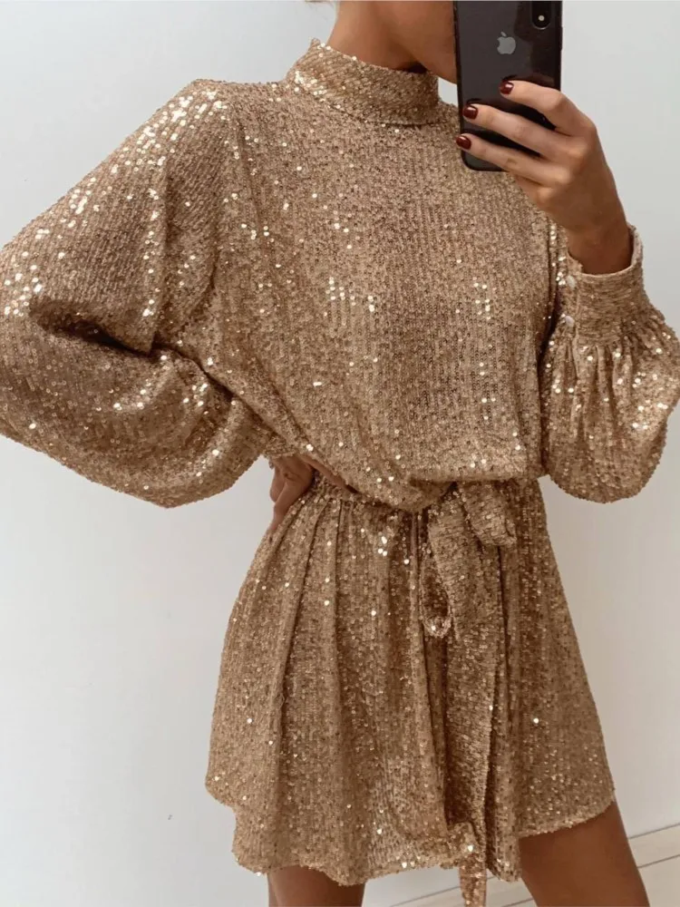 Women's New Evening Dress Slim Tie Waist Long-sleeved Sequin Backless Dress Autumn Elegant Solid Color Puff Sleeve Casual Skirt
Women's New Evening Dress Slim Tie Waist Long-sleeved Sequin Backless Dress Autumn Elegant Solid Color Puff Sleeve Casual Skirt
