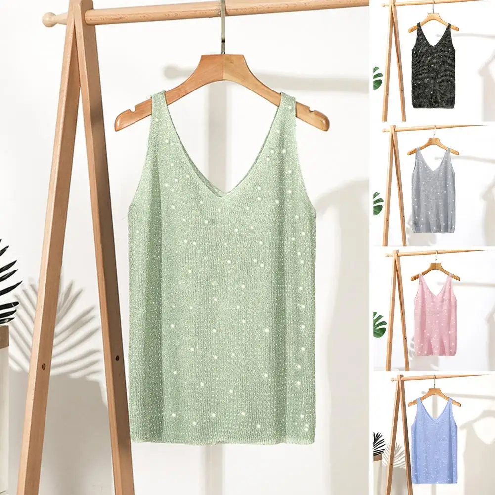 Tank Top Women Sleeveless Hot Drilling Decor Tops Women's Solid Color V-neck Tank Top with Hot Drilling Decor Loose Fit Shirt
Tank Top Women Sleeveless Hot Drilling Decor Tops Women's Solid Color V-neck Tank Top with Hot Drilling Decor Loose Fit Shirt