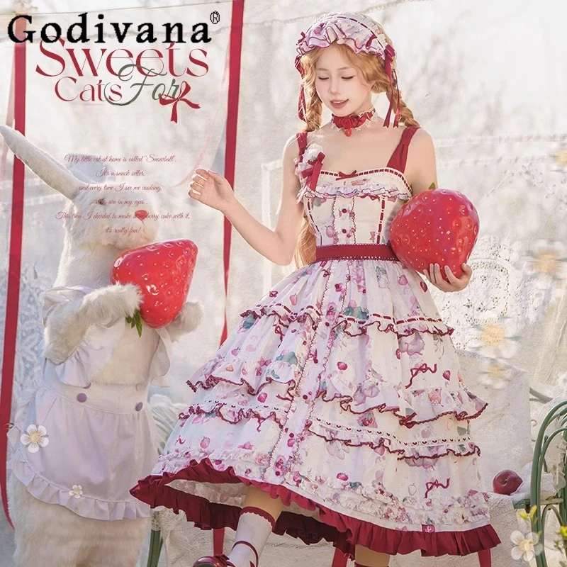 Sweet Princess Cla Tea Party Dress Jsk Summer Girls Lolita Style Strawberry Print Suspender Dress Japanese Birthday Long Dress
Sweet Princess Cla Tea Party Dress Jsk Summer Girls Lolita Style Strawberry Print Suspender Dress Japanese Birthday Long Dress