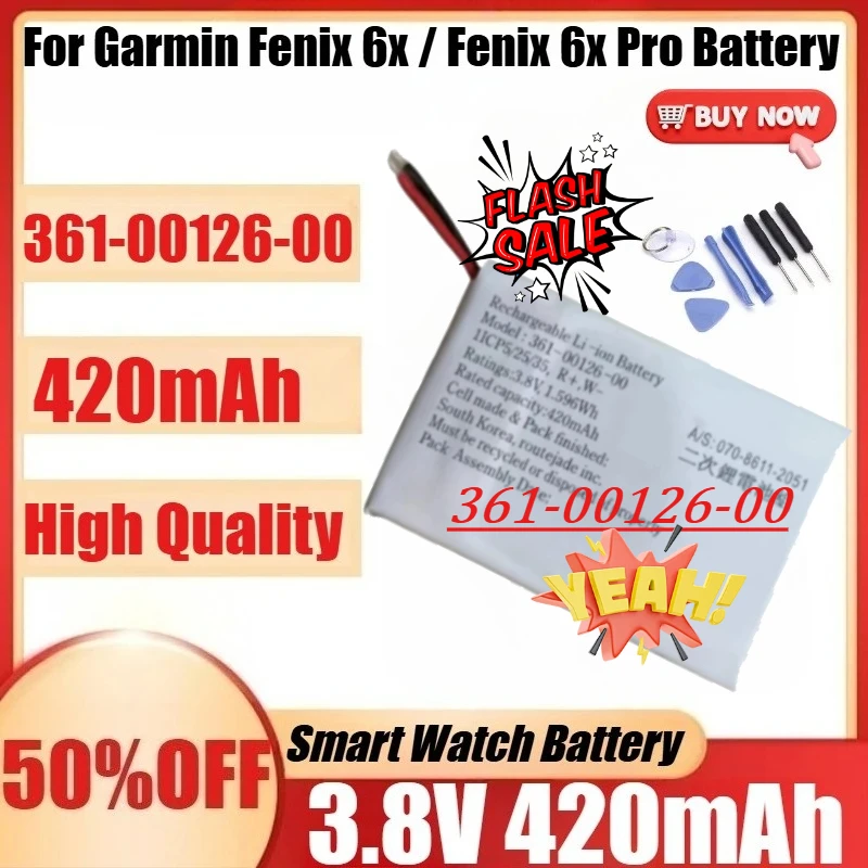 For Garmin Fenix 6x / Fenix 6x Pro Solar GPS Watch Batteries 361-00126-00 New 361-00126-00 3.8V 420mAh High Quanlity Battery
For Garmin Fenix 6x / Fenix 6x Pro Solar GPS Watch Batteries 361-00126-00 New 361-00126-00 3.8V 420mAh High Quanlity Battery