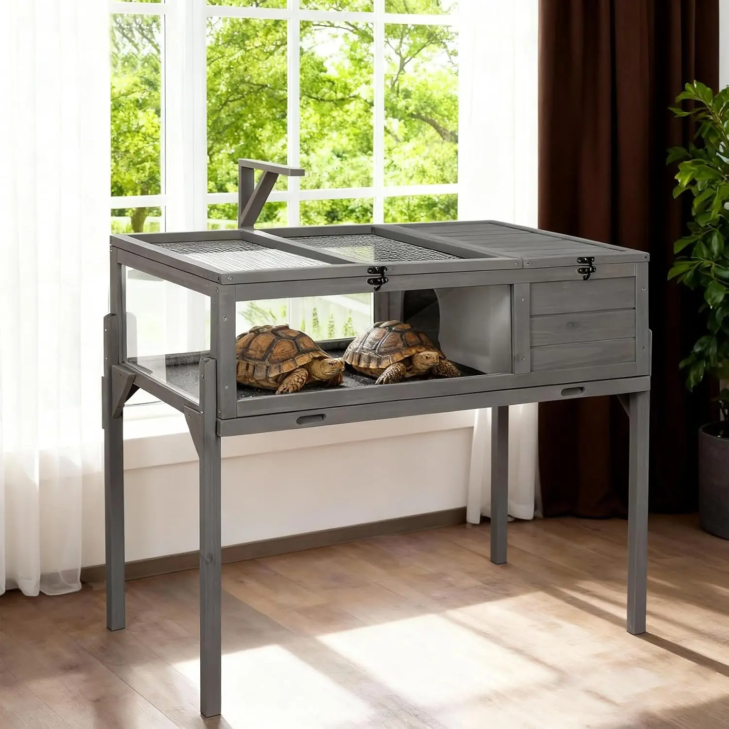 Tortoise Habitat Indoor & Outdoor, Wooden Tortoise House with Detachable Legs, Reptile Cage for Small Animals
Tortoise Habitat Indoor & Outdoor, Wooden Tortoise House with Detachable Legs, Reptile Cage for Small Animals