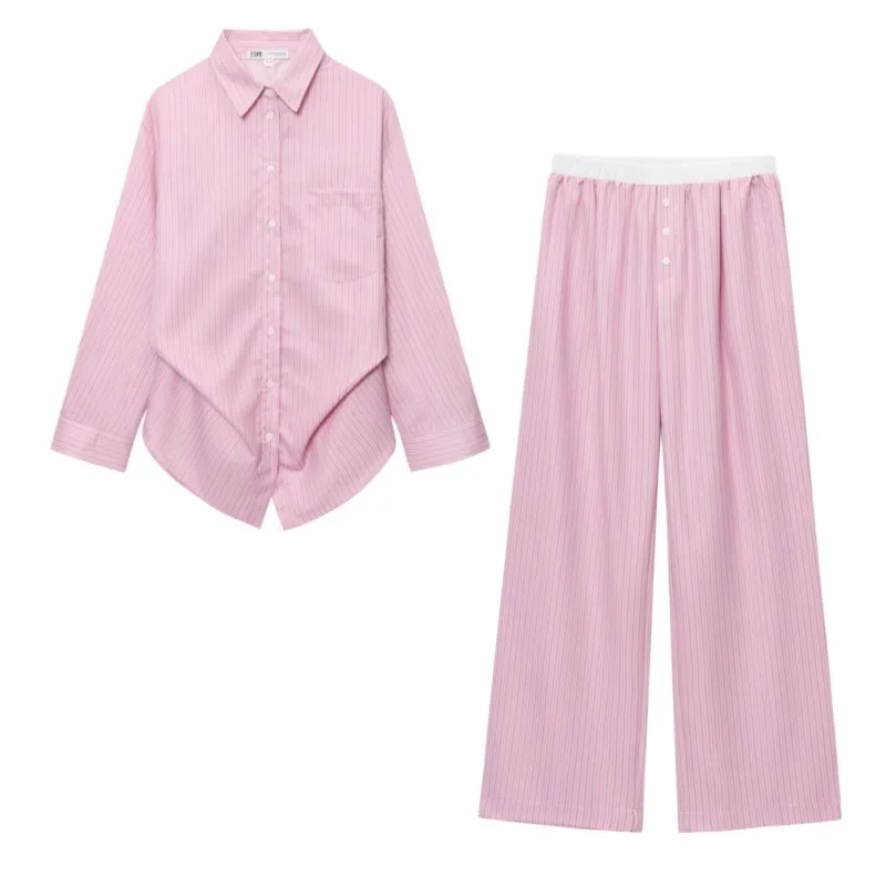 TRAF Mid Waist Pants Sets 2 Piece Set Striped Oversized Shirt With Long batwing sleeves Pyjama Trousers Two Piece Women Outfit
TRAF Mid Waist Pants Sets 2 Piece Set Striped Oversized Shirt With Long batwing sleeves Pyjama Trousers Two Piece Women Outfit