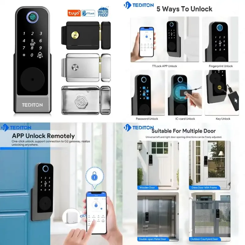 Smart Wireless Keyless Fingerprint Password Lock Kit 433MHz Waterproof Remote Unlocking Battery Powered Door Entry Lock
Smart Wireless Keyless Fingerprint Password Lock Kit 433MHz Waterproof Remote Unlocking Battery Powered Door Entry Lock