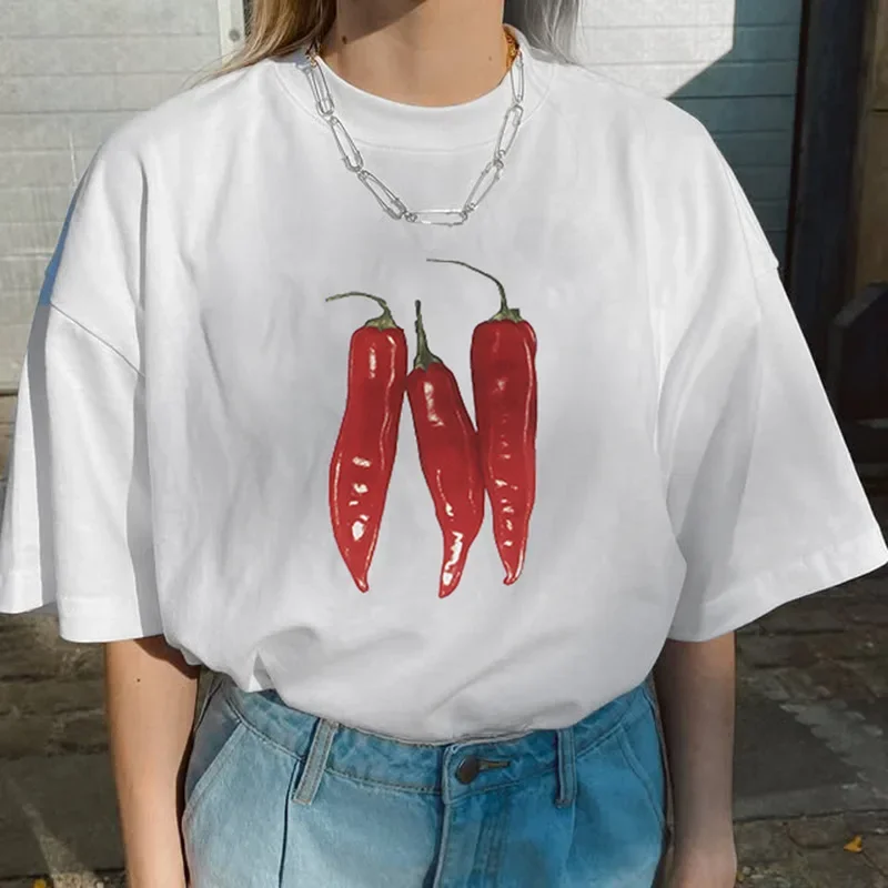 White Casual Loose T-Shirts for Women Fashion Chili Print Y2K Tops Summer Casual Basic Short Sleeve Vacation Holiday Tees 2025
White Casual Loose T-Shirts for Women Fashion Chili Print Y2K Tops Summer Casual Basic Short Sleeve Vacation Holiday Tees 2025