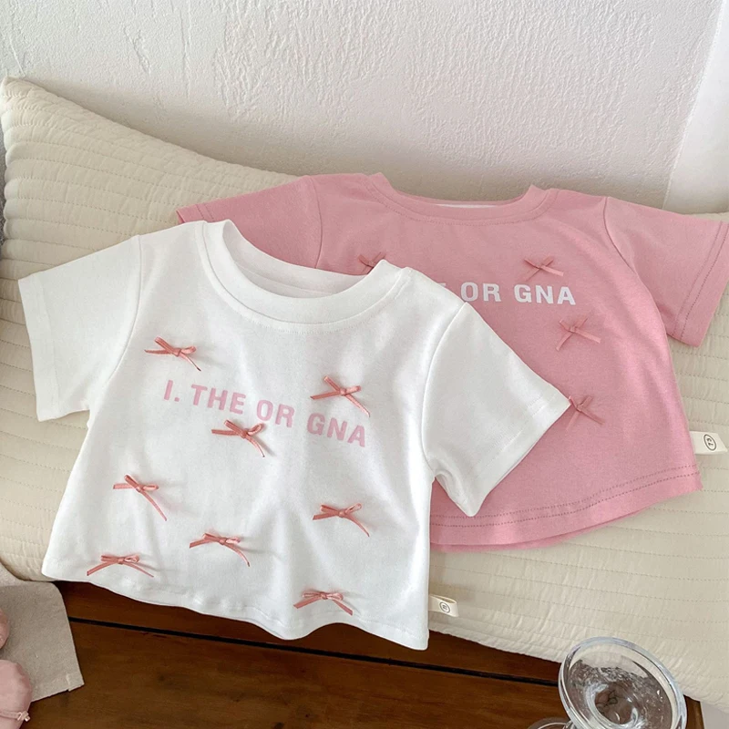 Children's Girls T-Shirts Butterfly Knot Letter Printing Short Sleeve Top Kids Cotton Tees Clothes for Baby Girls 1 To 5 Years
Children's Girls T-Shirts Butterfly Knot Letter Printing Short Sleeve Top Kids Cotton Tees Clothes for Baby Girls 1 To 5 Years