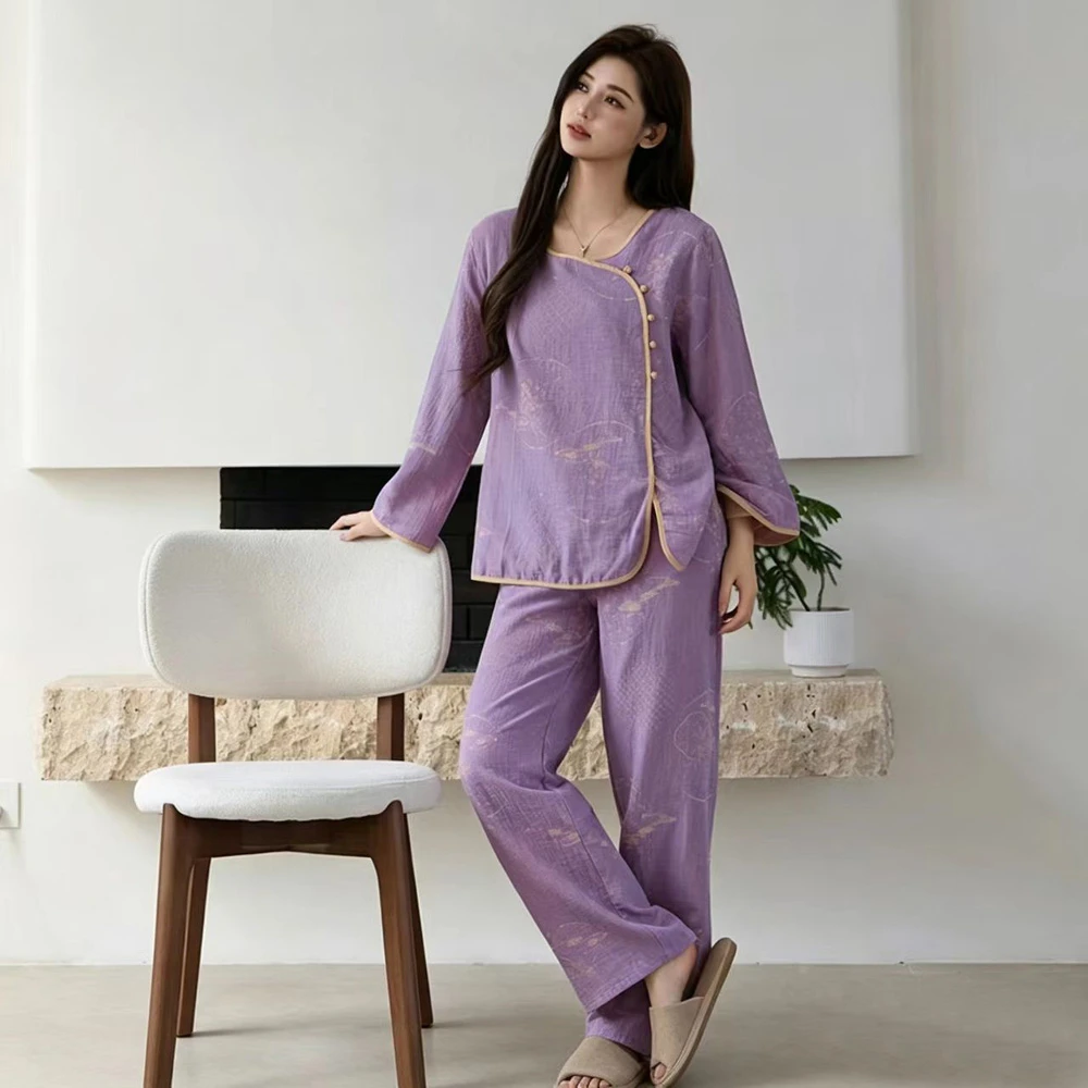 Women's Vintage Chinese Style Pajama Set Soft & Breathable Sleepwear With Frog Button Elegant Home Wear Loose Fit Loungewear
Women's Vintage Chinese Style Pajama Set Soft & Breathable Sleepwear With Frog Button Elegant Home Wear Loose Fit Loungewear