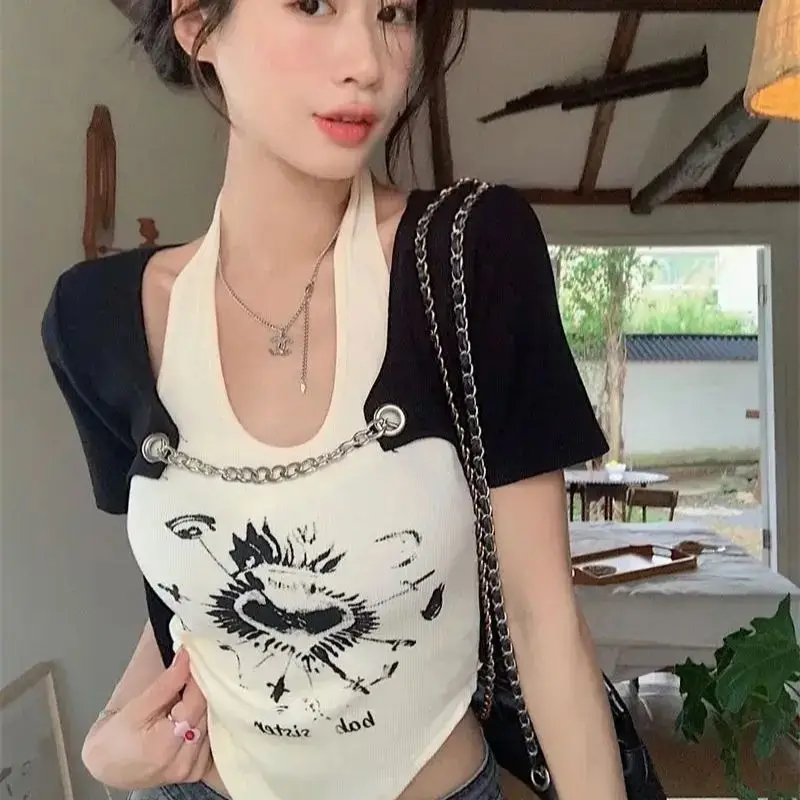 American Retro Design Hot Girl Printed Vest Chain Short Sleeve Contrasting Cardigan Women Summer New Niche Two-Piece Set Top
American Retro Design Hot Girl Printed Vest Chain Short Sleeve Contrasting Cardigan Women Summer New Niche Two-Piece Set Top