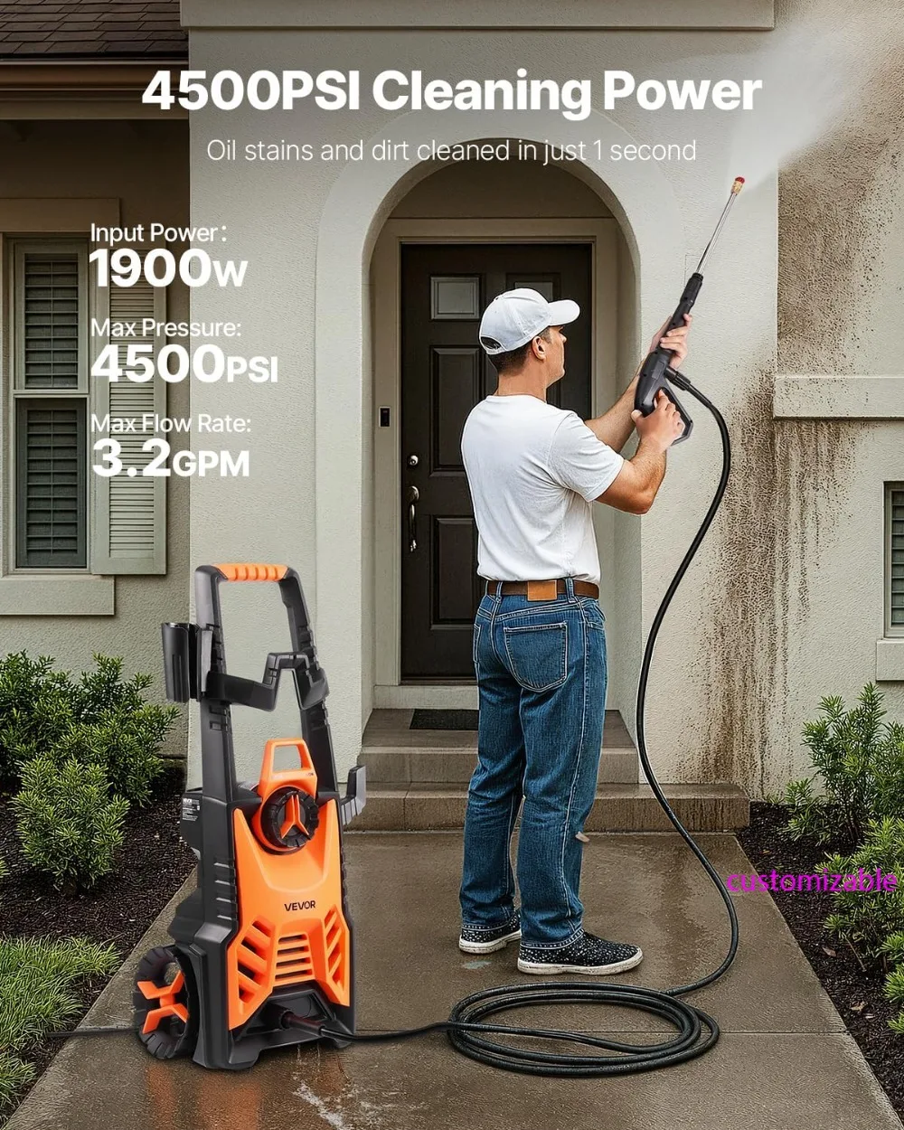 Электрическая мойка высокого давления 4500 PSI, мощный очиститель 3,2 GPM с 4 насадками и пенной насадкой для автомобилей/дома
Электрическая мойка высокого давления 4500 PSI, мощный очиститель 3,2 GPM с 4 насадками и пенной насадкой для автомобилей/дома