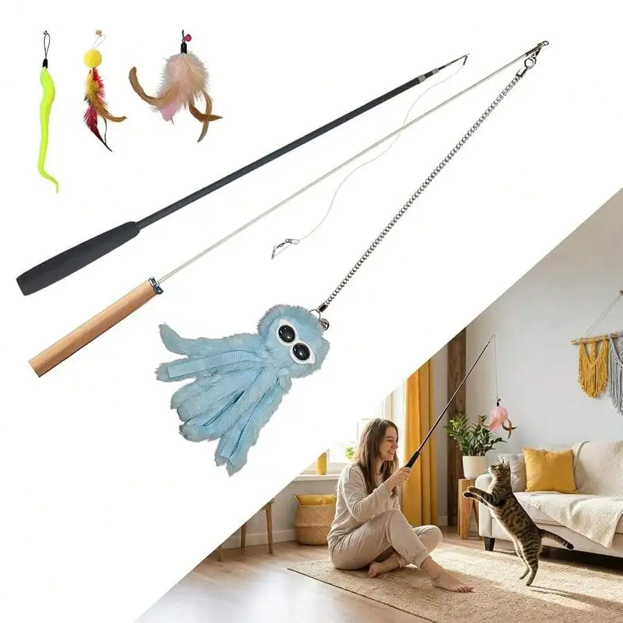 Interactive Cat Wand Toy With Retractable Rod And 3 Feather Refills Octopus Plush Attachment
Interactive Cat Wand Toy With Retractable Rod And 3 Feather Refills Octopus Plush Attachment