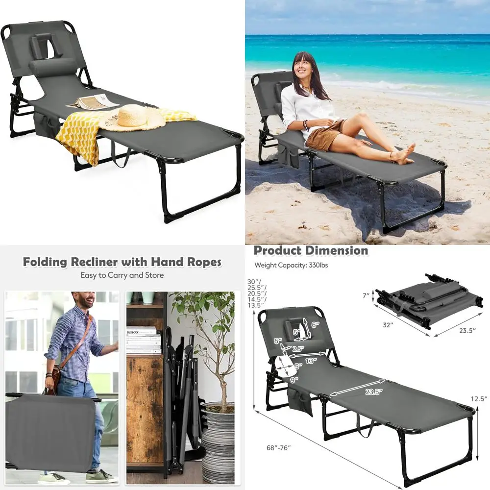 Adjustable Reclining Beach Sunbathing Lounge Chair with Face Hole and Side Pocket, Portable Outdoor Folding Chair for Patio Use
Adjustable Reclining Beach Sunbathing Lounge Chair with Face Hole and Side Pocket, Portable Outdoor Folding Chair for Patio Use
