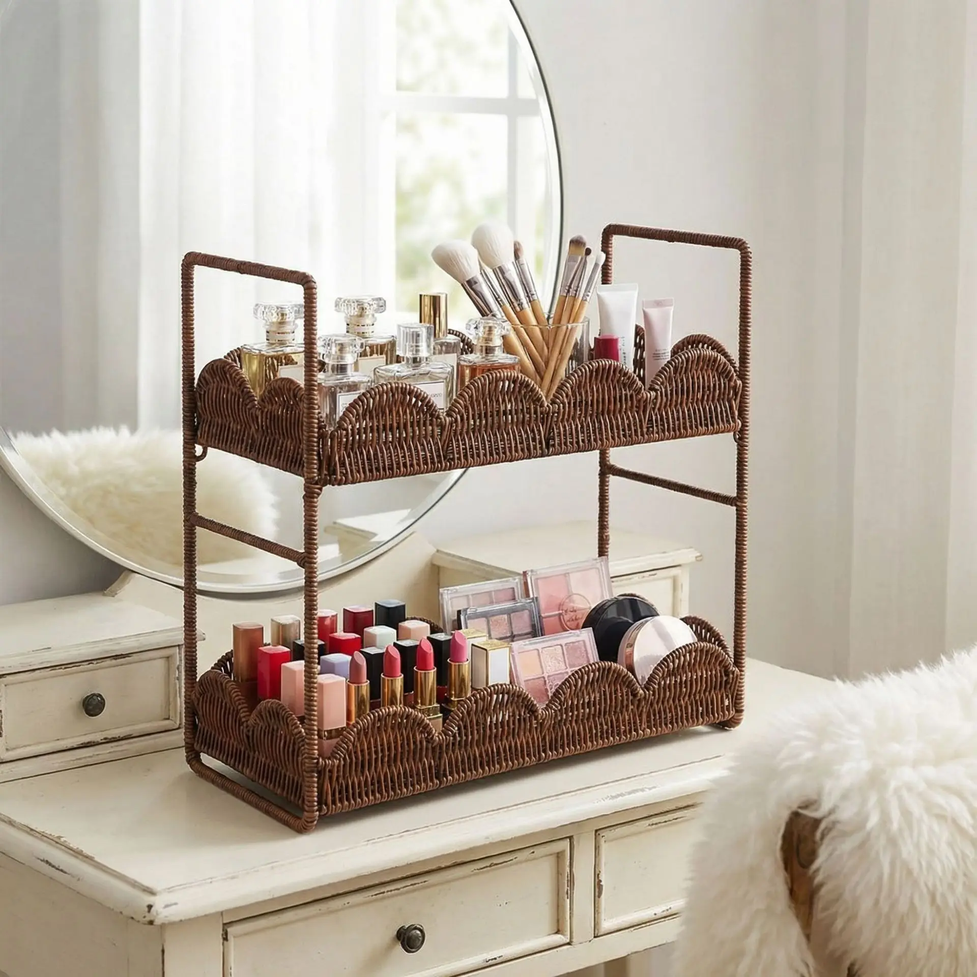 Bathroom rack rattan woven kitchen double-layer storage racremovable household utility rackfloor type
Bathroom rack rattan woven kitchen double-layer storage racremovable household utility rackfloor type