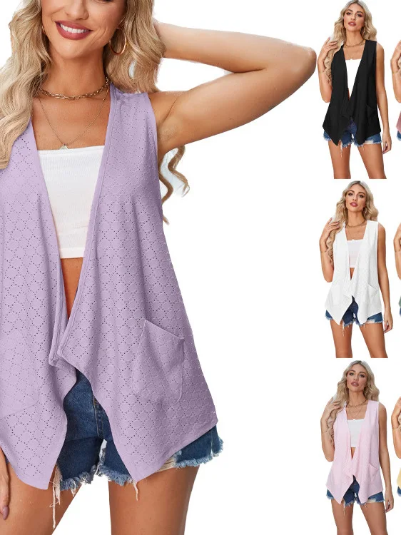 Летний модный кардиган-жилет с V-образным вырезом и перфорацией, из полиэстера, стандартной длины, в уличном стиле
Летний модный кардиган-жилет с V-образным вырезом и перфорацией, из полиэстера, стандартной длины, в уличном стиле