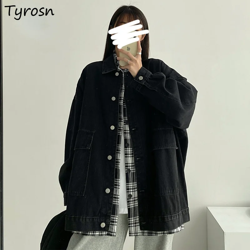 Базовые куртки женские свободные однотонные черные однобортные пальто Mujer Ulzzang универсальная верхняя одежда с отложным воротником для студентов
Базовые куртки женские свободные однотонные черные однобортные пальто Mujer Ulzzang универсальная верхняя одежда с отложным воротником для студентов