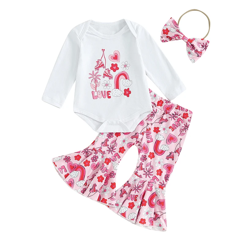 Baby Girl Valentine's Day Clothes Letter and Flower Print Long Sleeve Romper Flare Pants Bow Headband 3 Pcs Outfit
Baby Girl Valentine's Day Clothes Letter and Flower Print Long Sleeve Romper Flare Pants Bow Headband 3 Pcs Outfit