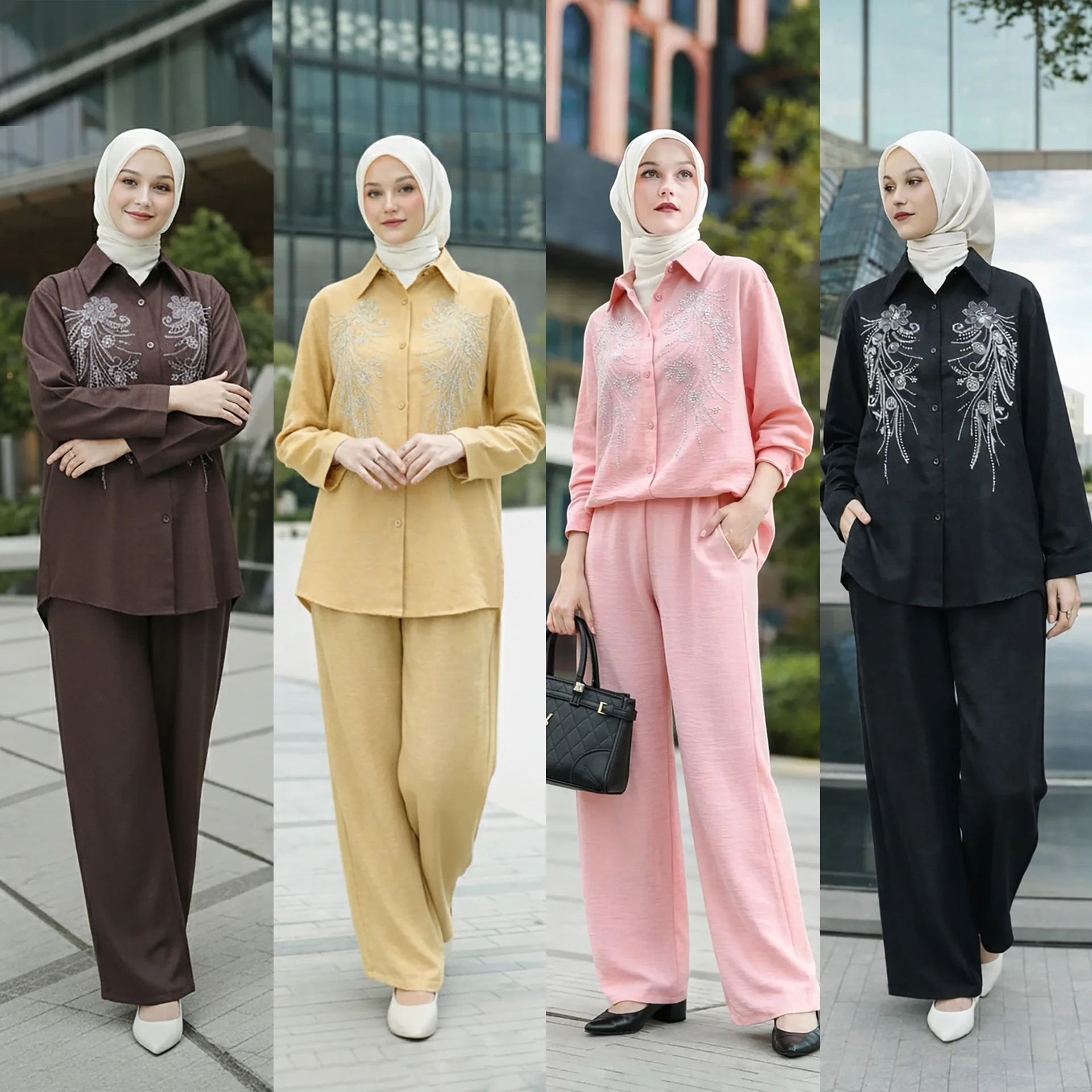 Eid Suit Women Shirt Top Wide Leg Pants Muslim 2 Piece Set Diamonds Morocco Dubai Outfits Ramadan Overshirt Trousers Ensemble
Eid Suit Women Shirt Top Wide Leg Pants Muslim 2 Piece Set Diamonds Morocco Dubai Outfits Ramadan Overshirt Trousers Ensemble