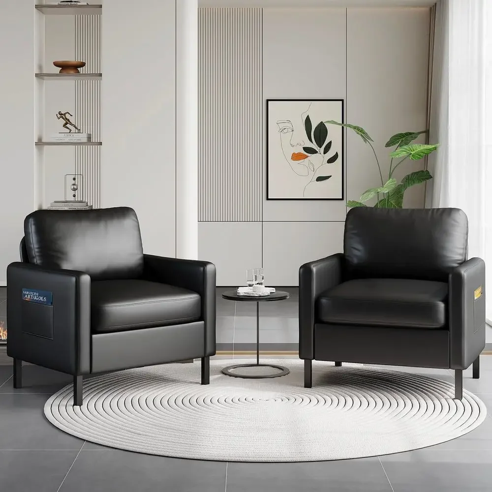 Black Faux Leather Accent Chair Set of 2 with Arms, Modern Small Accent Office Chair, Waiting Room Chairs for Living Room Bedro
Black Faux Leather Accent Chair Set of 2 with Arms, Modern Small Accent Office Chair, Waiting Room Chairs for Living Room Bedro