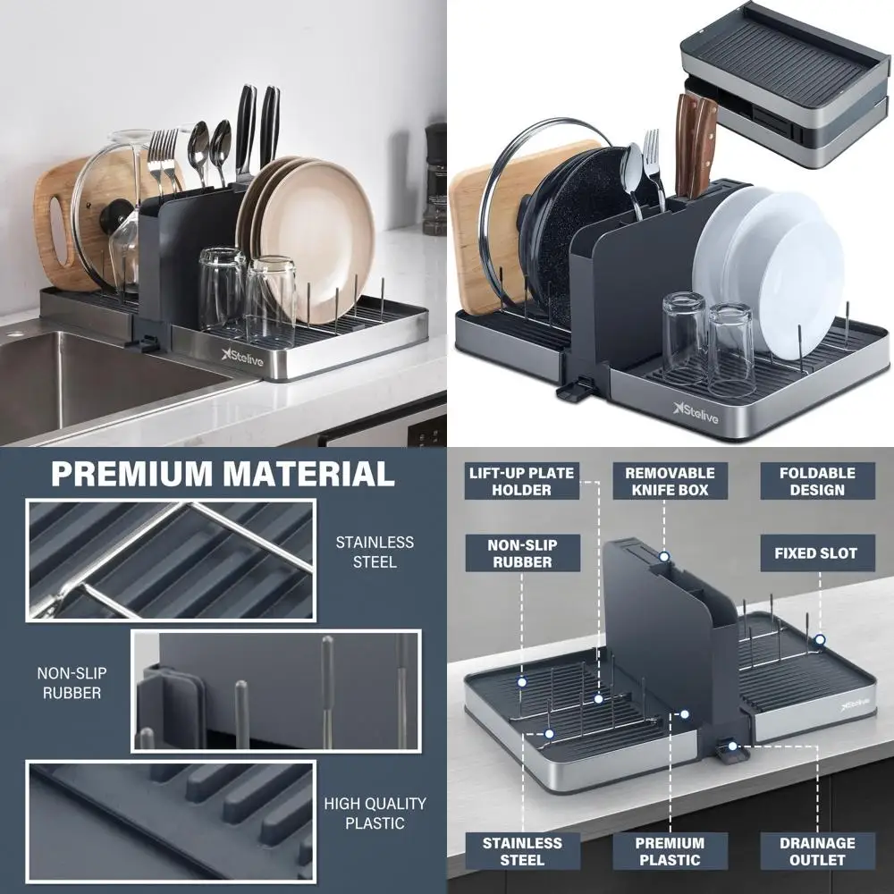 Stainless Steel Foldable Dish Rack with Removable Tray, Dual-Section Space-Saving Dryer, Rust-Resistant Kitchen Counter Organize
Stainless Steel Foldable Dish Rack with Removable Tray, Dual-Section Space-Saving Dryer, Rust-Resistant Kitchen Counter Organize