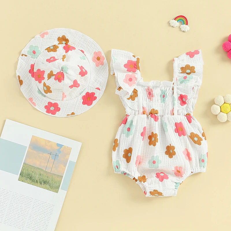 Infant Baby Girl Summer Romper Floral Print Flying Sleeve Shirred Jumpsuit with Hat 2 Pcs Outfits
Infant Baby Girl Summer Romper Floral Print Flying Sleeve Shirred Jumpsuit with Hat 2 Pcs Outfits