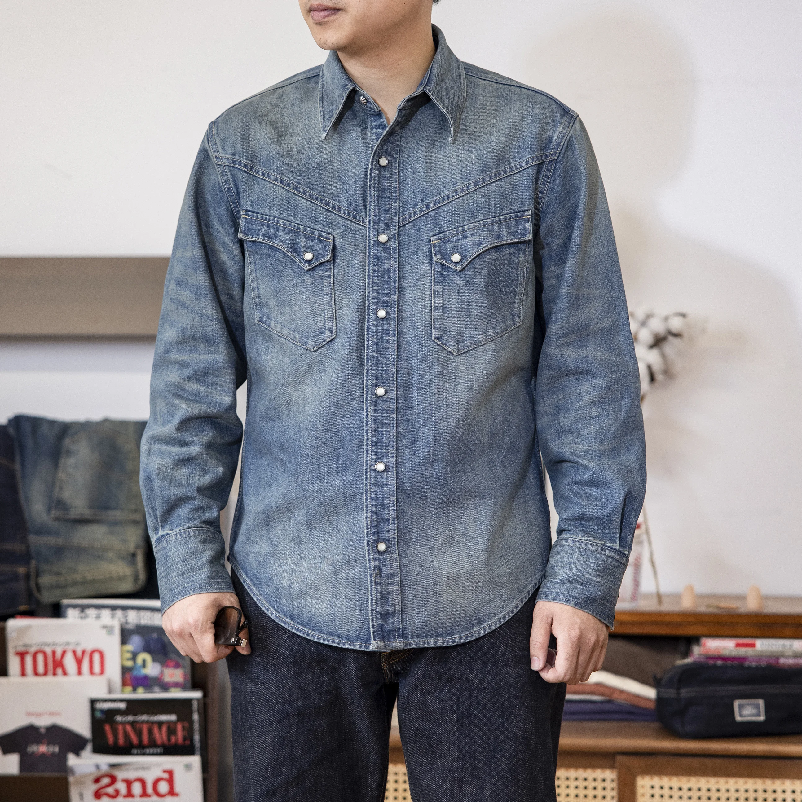 Red Tornado Vintage Denim Western Shirt Pearl Snap Cowboy Ranch Work Shirt for Men
Red Tornado Vintage Denim Western Shirt Pearl Snap Cowboy Ranch Work Shirt for Men