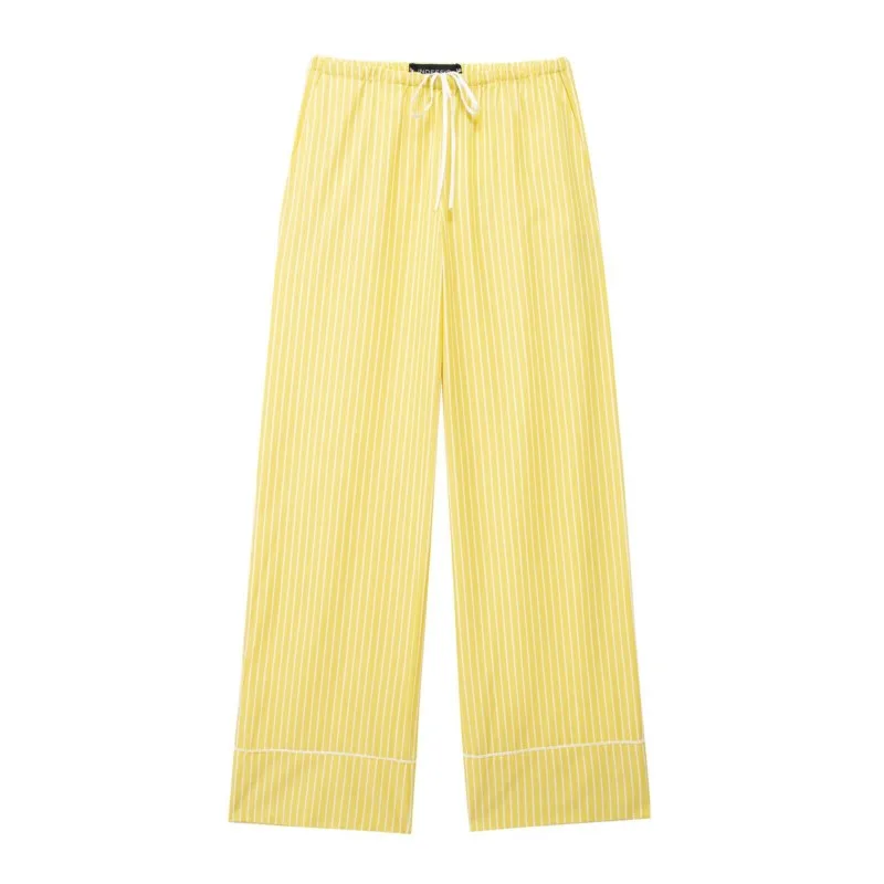 Loose Striped pajama pant Summer Elastic Waist Lace Up Casual Home style Solid color line decoration Floor Length Pant
Loose Striped pajama pant Summer Elastic Waist Lace Up Casual Home style Solid color line decoration Floor Length Pant