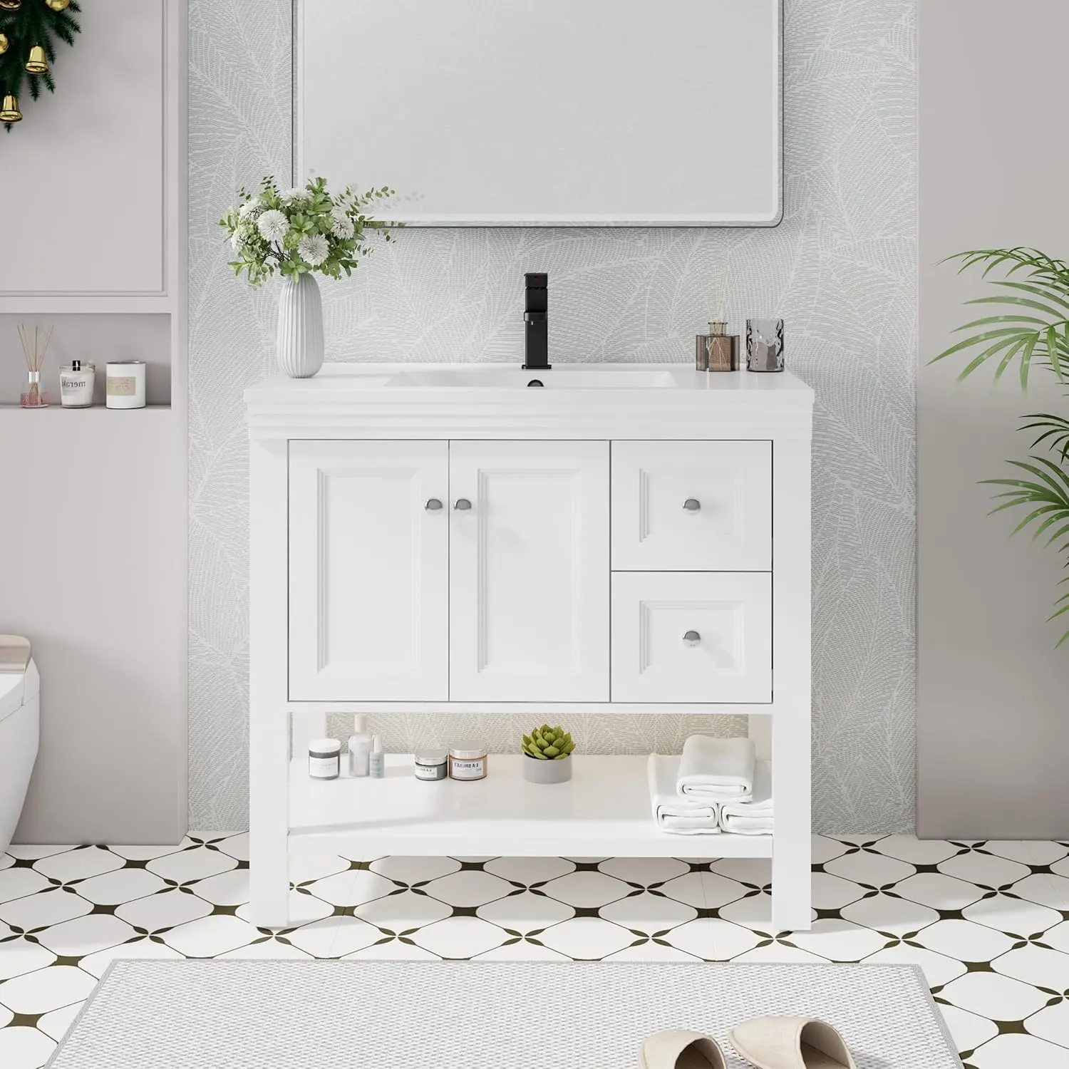 36" Modern Bathroom Vanity Sink Combo Wide Storage 2 Drawers Soft Close Doors Undermount White Faucet Drain, Customized
36" Modern Bathroom Vanity Sink Combo Wide Storage 2 Drawers Soft Close Doors Undermount White Faucet Drain, Customized